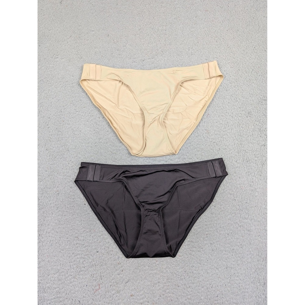 Slick Chicks Bikini Panties Womens Large Black‎ Beige 2 Pack Stretch Tagless
